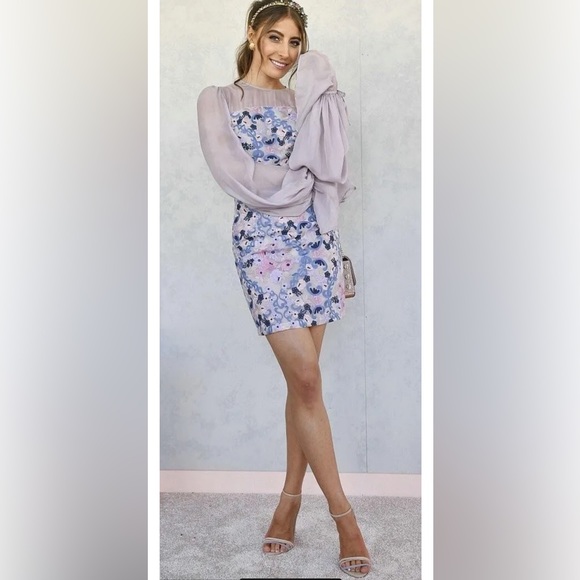 We Are Kindred Elisabetta Mini Dress - Embroidered Purple Floral Chiffon Party - Picture 6 of 7